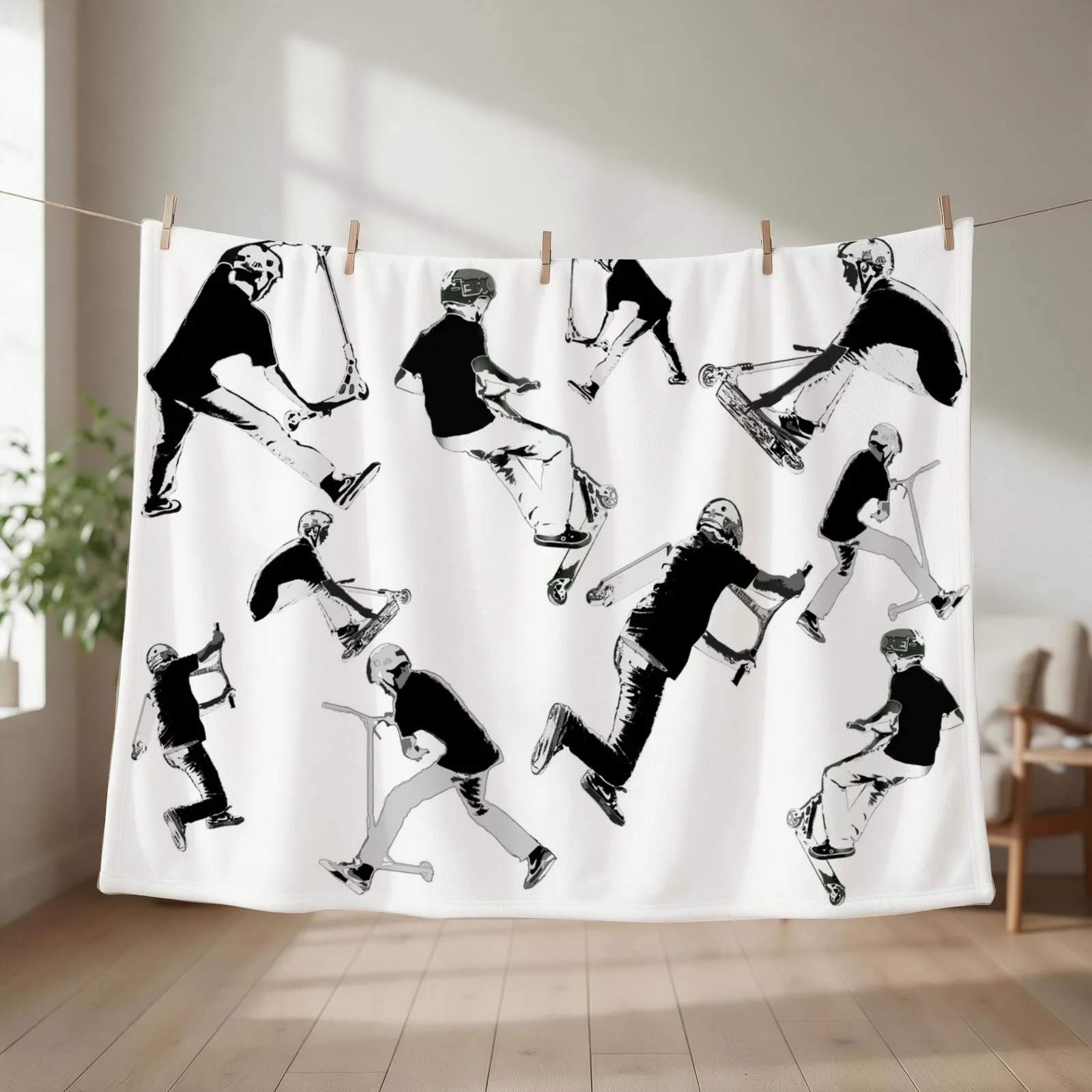 Airtime!- Stunt Scooter Fun Throw Blanket couch cozy soft plush fuzzy picnic outdoor blanket