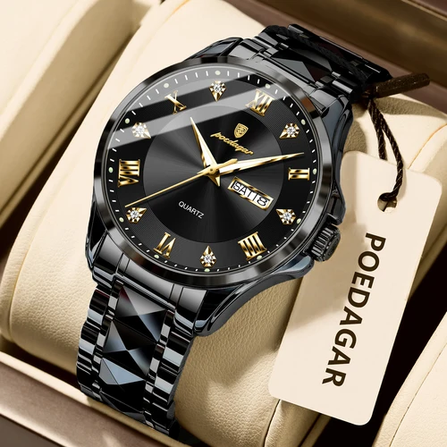 Imagen 2 del producto Reloj POEDAGAR Original de lujo para hombre, resistente al agua, luminoso, con fecha, semana, reloj de moda para hombre, relojes de negocios de cuarzo de acero inoxidable para hombre