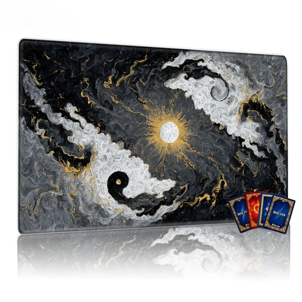 

Коврик для игр с узором Инь-Ян, резиновый, нескользящий, черно-белый, для карточных игр TCG, удлиненный, для мыши
