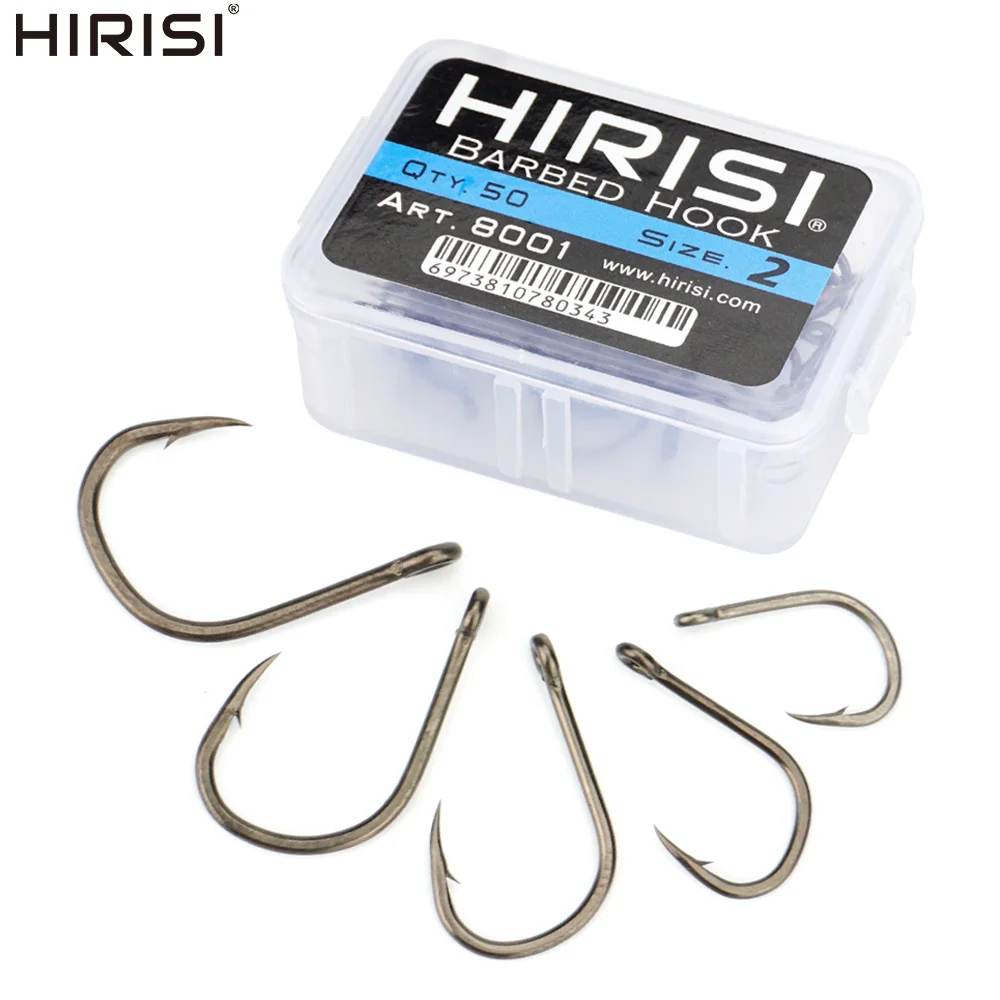 Hirisi 8001 100 Stück Angelhaken PTFE-Beschichtet Hochkarbon-Edelstahl Rostfrei Scharf mit Widerhaken und Öse Angelzubehör