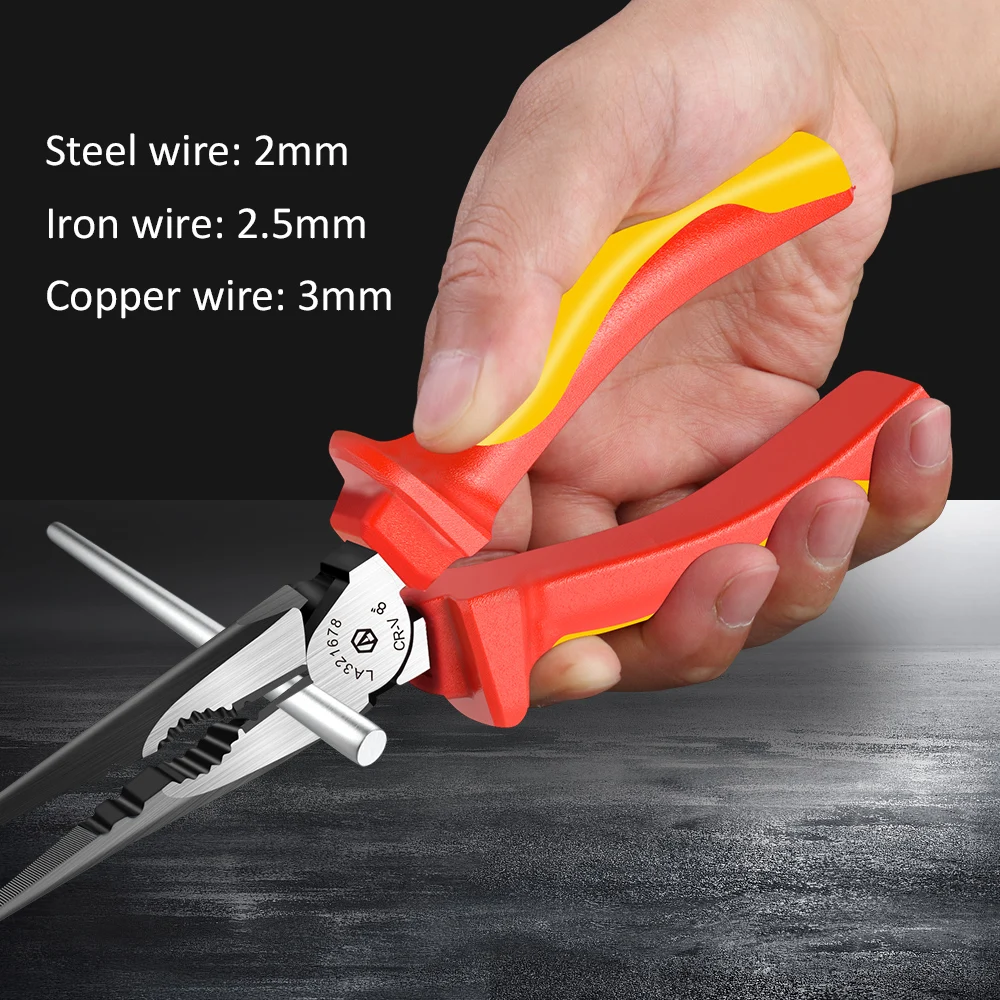 LAOA Insulated Pliers VDE 6\'\' 8\'\' Needle Nose Pliers Multifunction Wire Stripping Cut Diagonal Pinchers High Voltage Resistance