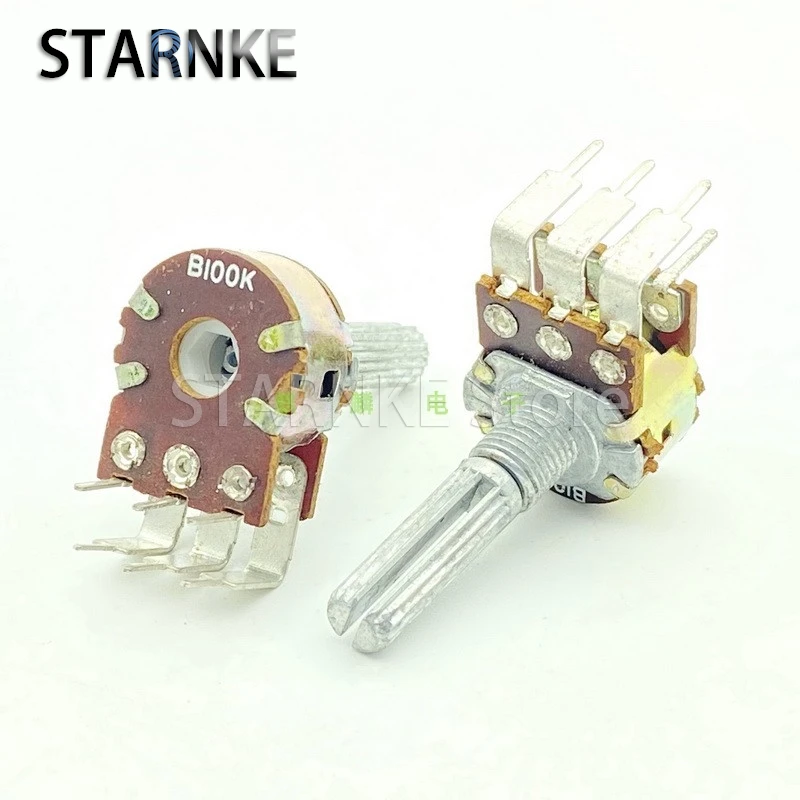 2PCS 16 Type B100K Dual Bend Feet Power Amplifier Audio Speaker Volume Potentiometer B104 6-Pin Flower Shaft 25mm