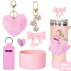 6pcs Cup Accessories Set for Stanley Cup Including 10mm Bow Straw Cover Butterfly Charm Lipstick Holder and Silicone Boot