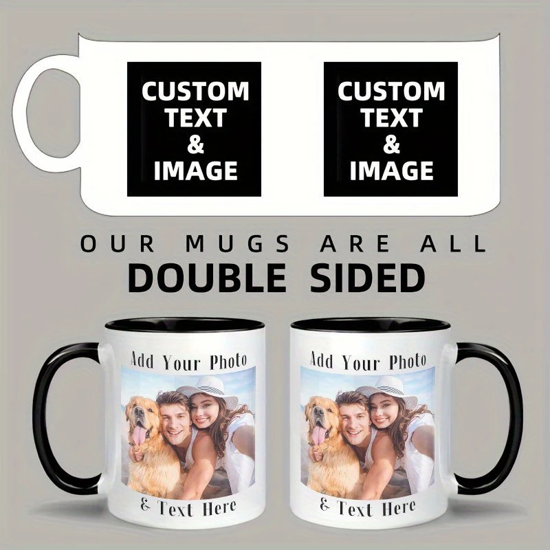 2D 1pc 11oz Personalized Custom Image Text Ceramic Mug, Customized Photo Gift for Family Friends, Tea Cup Hand Wash Only, Microw