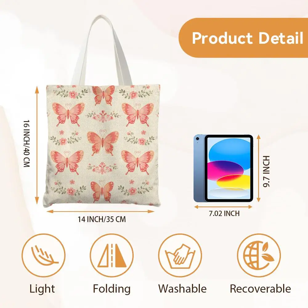 Fairy Butterfly Floral Storage Bags Canvas Double-Sided Print Women Large Tote Bag Durable Beach Picnic Foldable Gift Eco