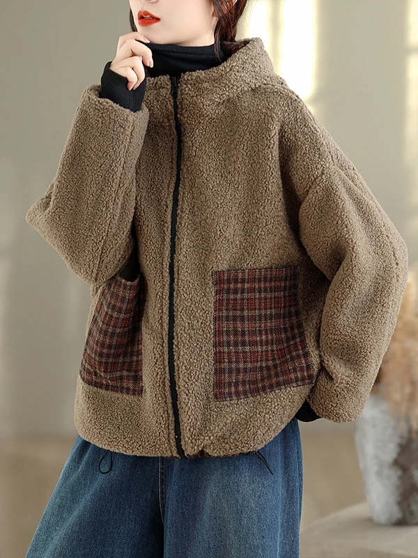 2025 Winter New Plaid Design Double-Sided Wear Fce-Lined Thiened Casual Versatile Anti-Aging Slimming Hooded Cotton Ja...