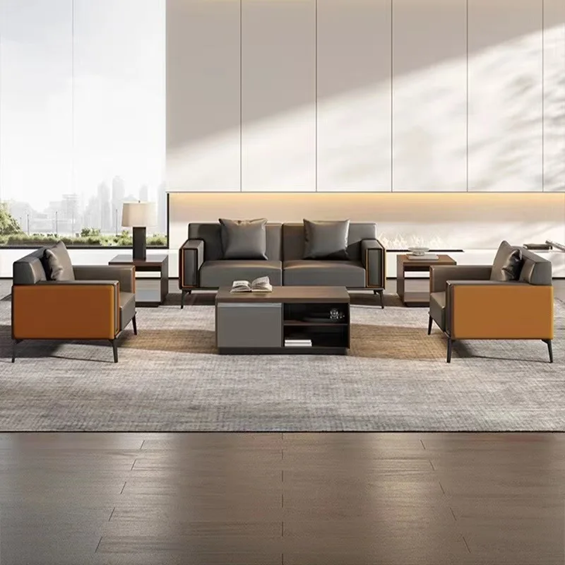 

Современный кожаный офисный диван для коммерческого использования в отелях, домашних офисах или гостиных - модульный комплект на три места