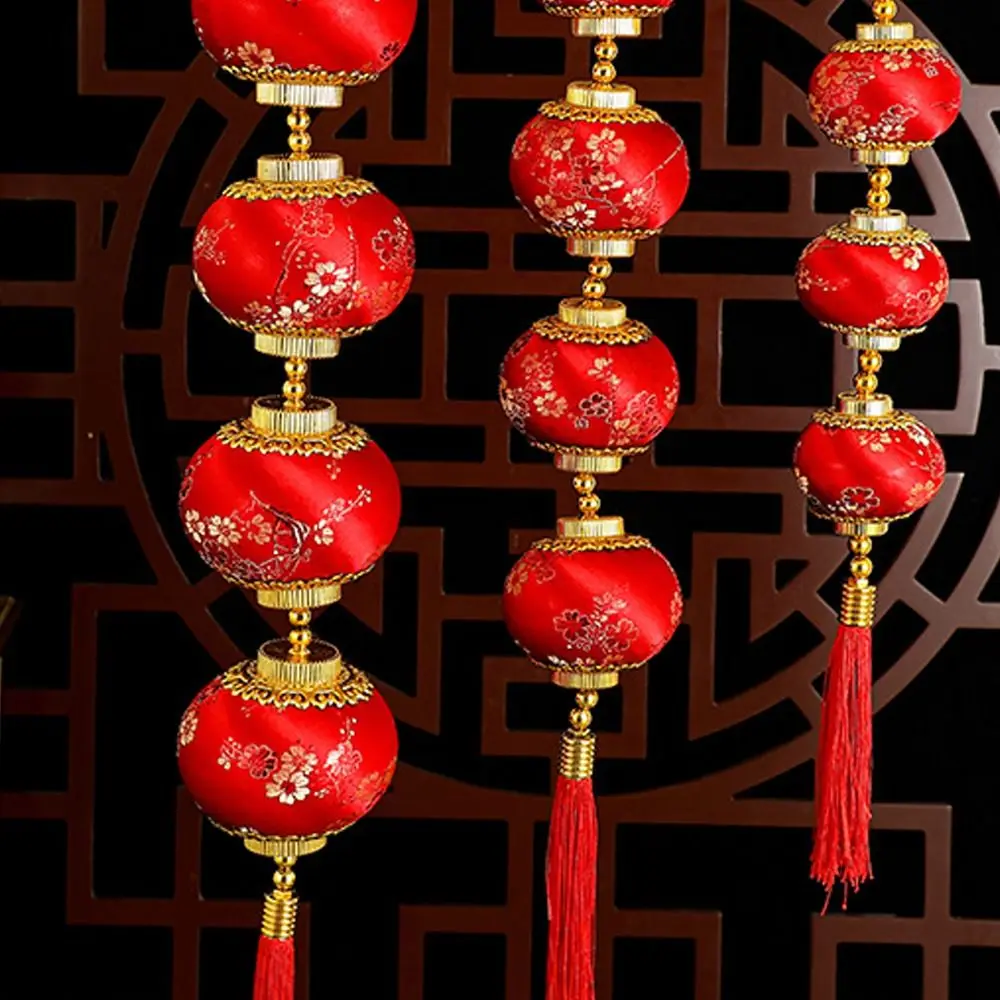 Reunindo ano novo lanterna vermelha corda estilo chinês tradicional bola redonda lanterna corda bênção com borlas