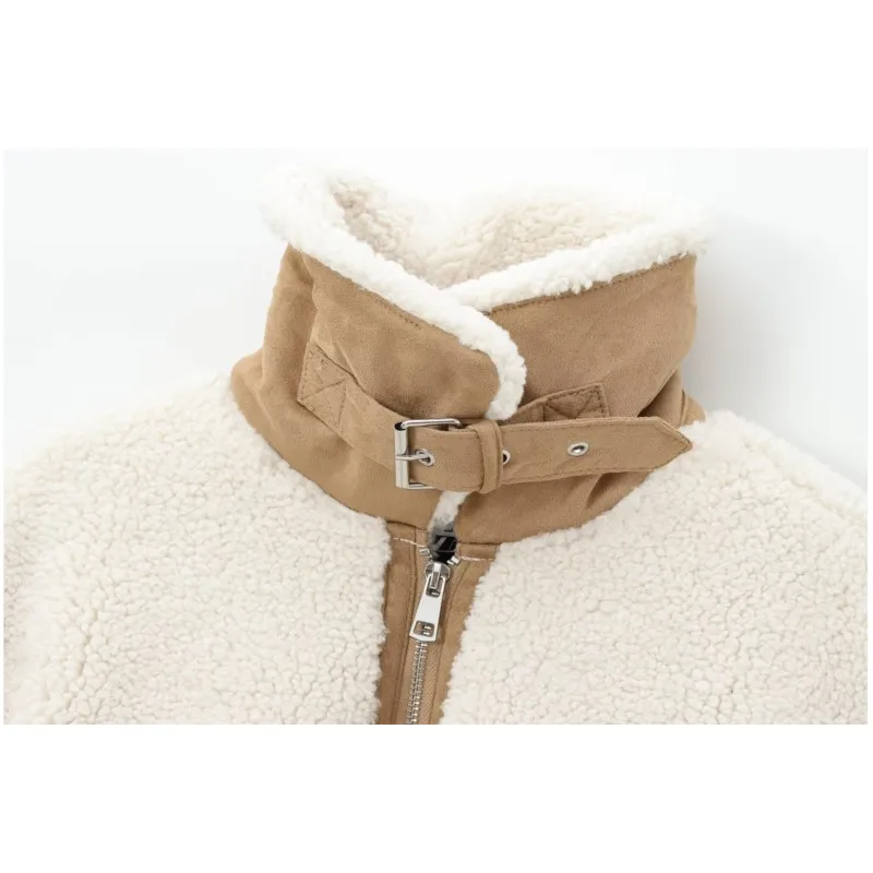 HipSeam المرأة الصوف مزدوجة الوجهين سترة الخريف سحاب أكمام طويلة بسيطة التلبيب طوق المرأة معاطف قصيرة بلوزات الإناث الموضة