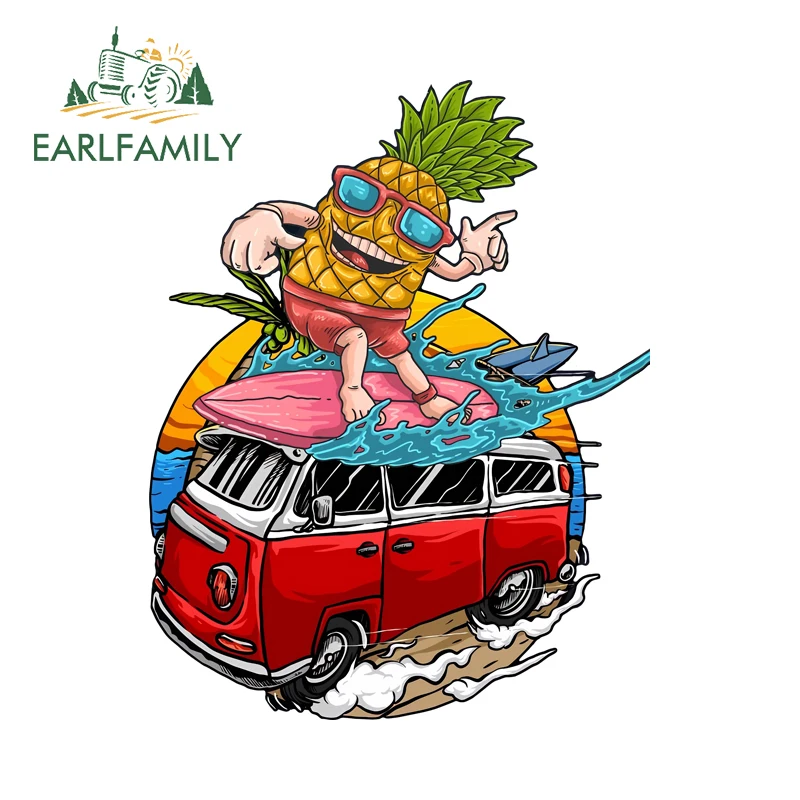 EARLFAMILY Hawaii Surf Pineapple RV Autoaufkleber Abenteuer Cooler Vinyl-Aufkleber Kreatives wasserdichtes Fenster JDM Okklusion Scratch
