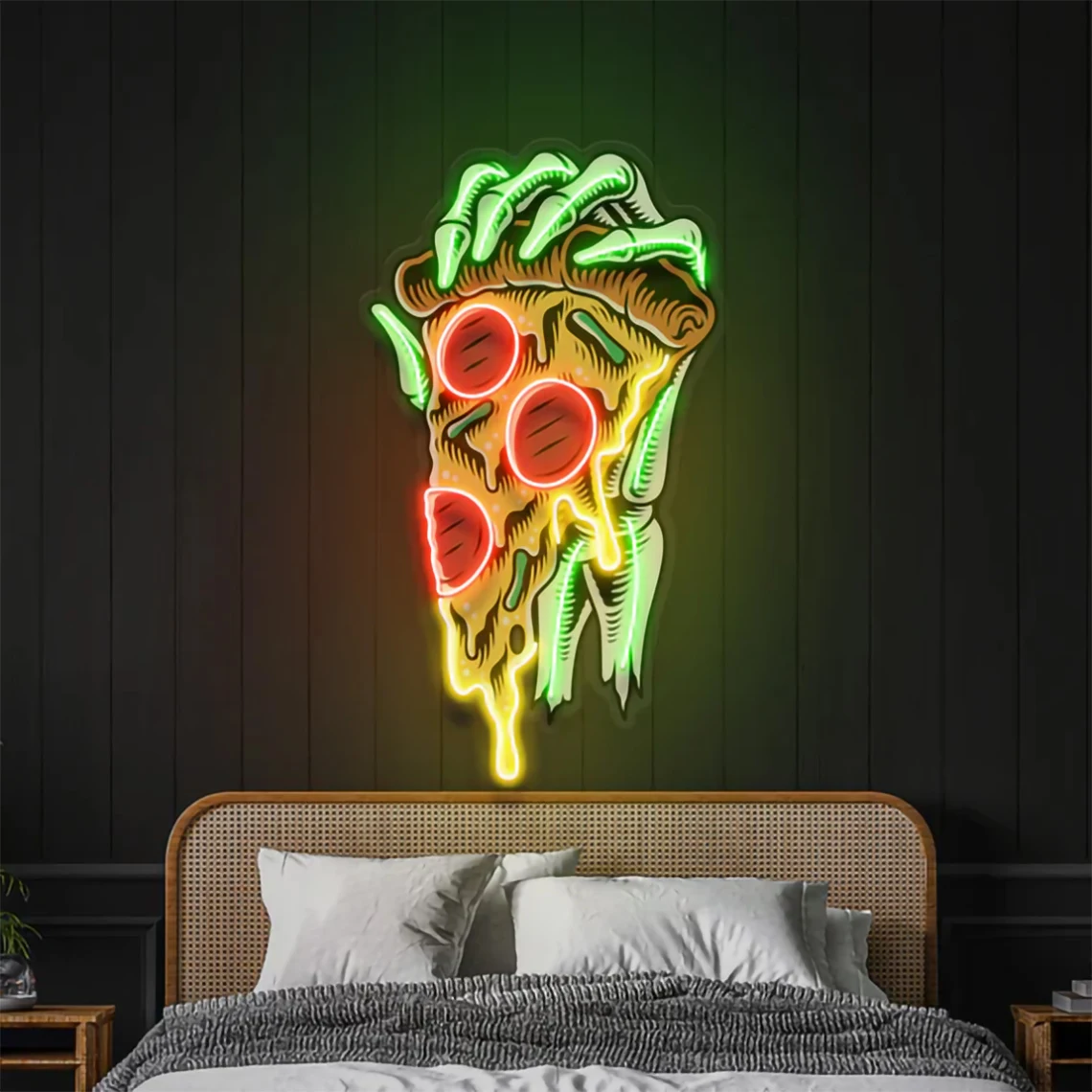 Pizza Neon Sign UV Printed Pizza Hand Artwork Neon Graming Romm Bar Art Decor Fast Food Restaurant Wall Decor