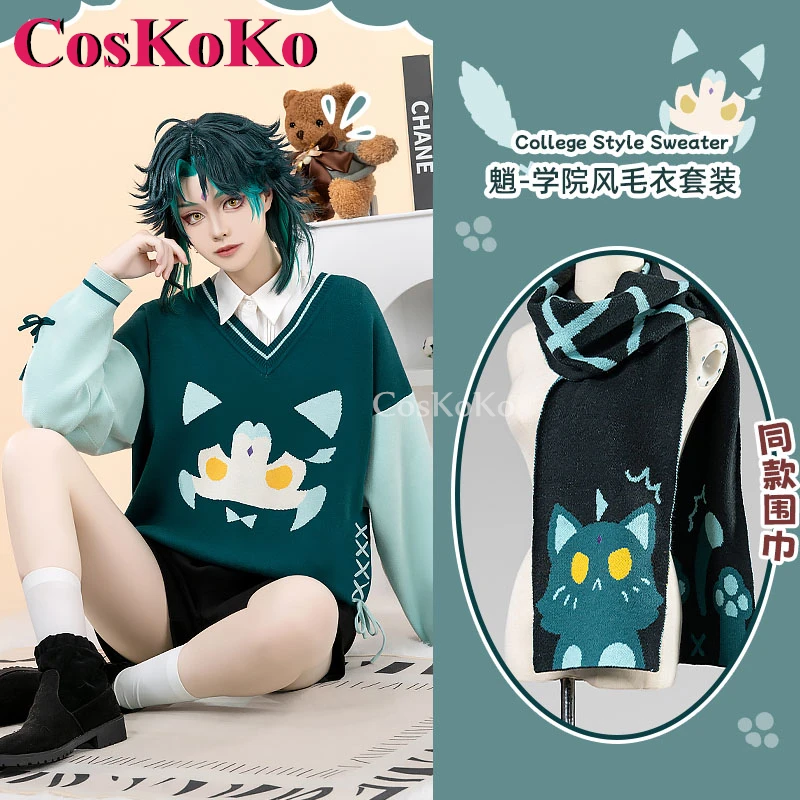 

CosKoKo Xiao Cosplay Anime Game Genshin Impact Costume Peripheral Product Fashion Lovely College Style Sweater Daily Wear Outfit