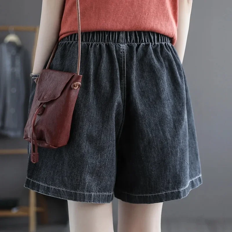 

Women's Oversized Denim Shorts High Waisted Short Feminina Retro Art Contrasting Color Loose Pocket New Wide Leg Women Pants