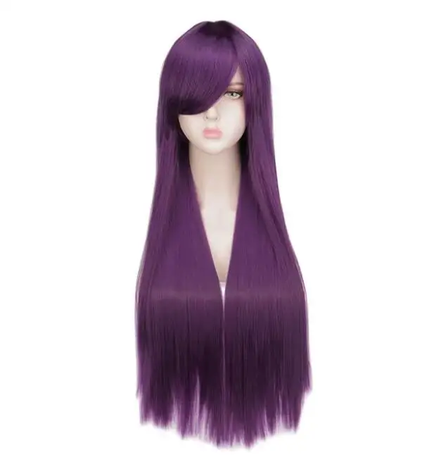 Peruca longa reta cosplay para mulheres, perucas de cabelo sintético, festa à fantasia, preto, vermelho, ombre, resistente ao calor