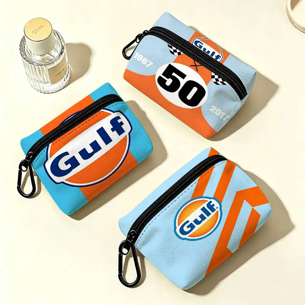 Fashion G-Gulf Logo Lightweight Oxford Fabric Coin Purse Carabiner Hook Design Mini Card Key Organizer Bag