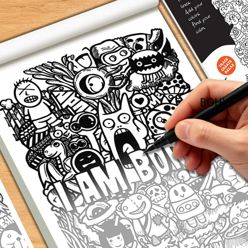 1 Adult Decompression and Healing Graffiti Coloring Album A5 Size 24 Pages, Solitude and Relaxation Graffiti Enthusiasts To Copy