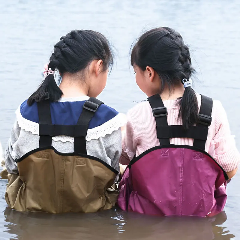 New High quality Kids Outdoor Girls Boys PVC Rain Pants children Fishing Chest Waders with rain shoes Waterproof rain Boot foot