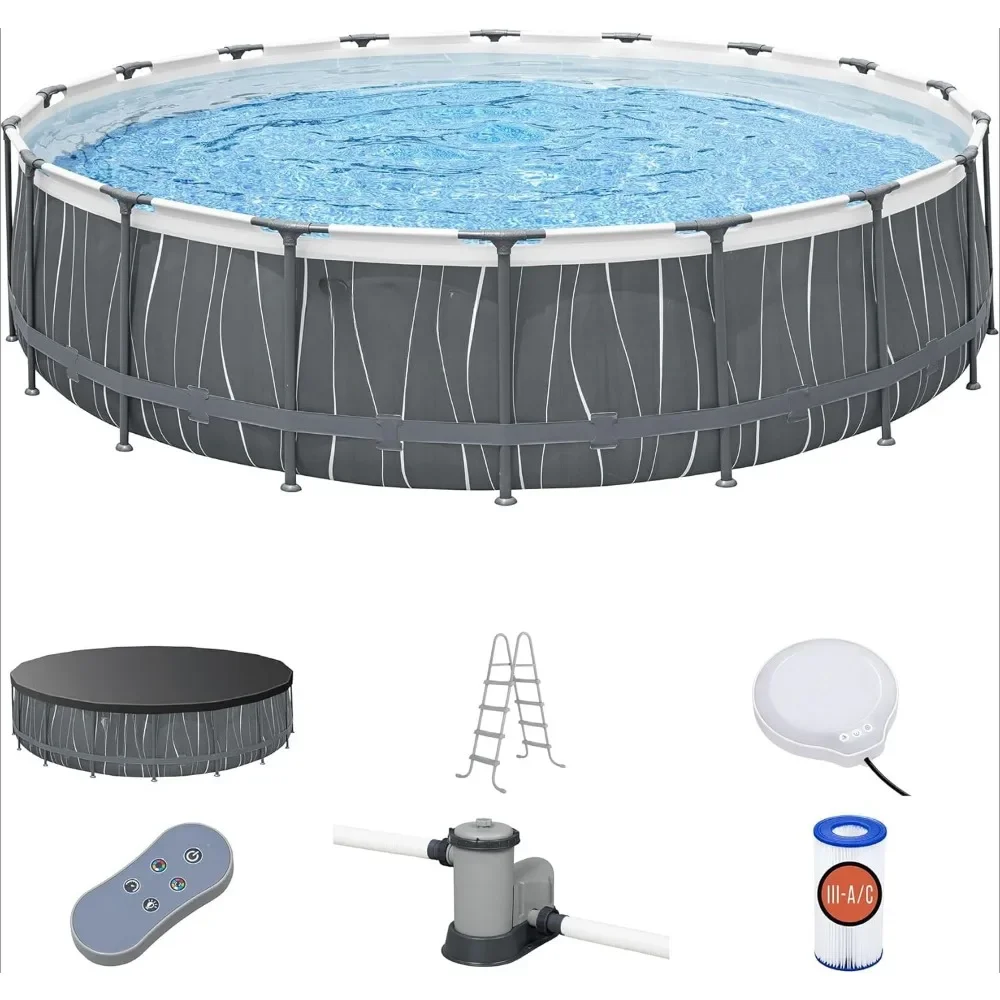 

Steel Pro MAX 18' x 48" Round Pool Set: LED Light, Remote, Ladder, Cover - Upgrade Your Backyard Experience