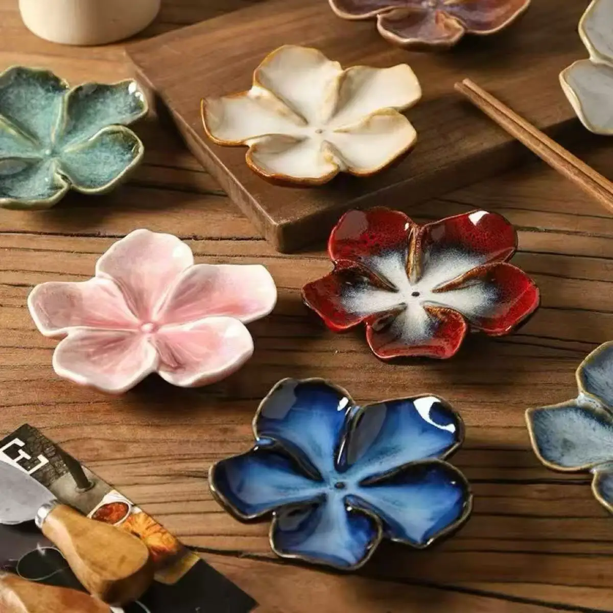 Plato Pequeño Multicolor en Forma de Pétalo para Salsas, Regalo de Lujo para Fiestas, Plato de Cerámica para Ensaladas, Verduras y Frutas, Vajilla de Cocina