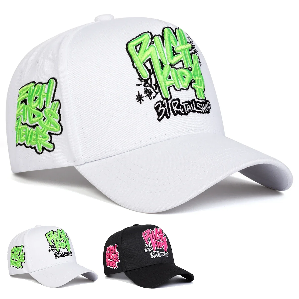 Unisex RICH KIOS Letter Embroidery Baseball Caps Spring Autumn Outdoor Sunscreen Hat Adjustable Casual Trucker Hats
