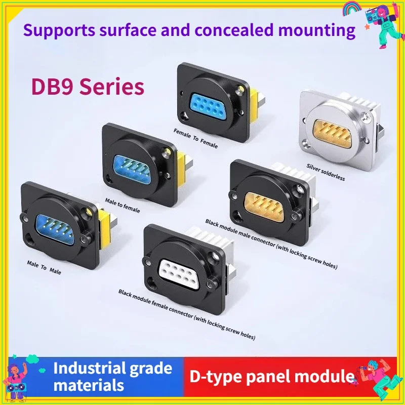 DB9 Serial Port Hardware Panel Socket Connector D-Type 9-Pin Module Female to Male RS232 Solderless Plug for Computer Network