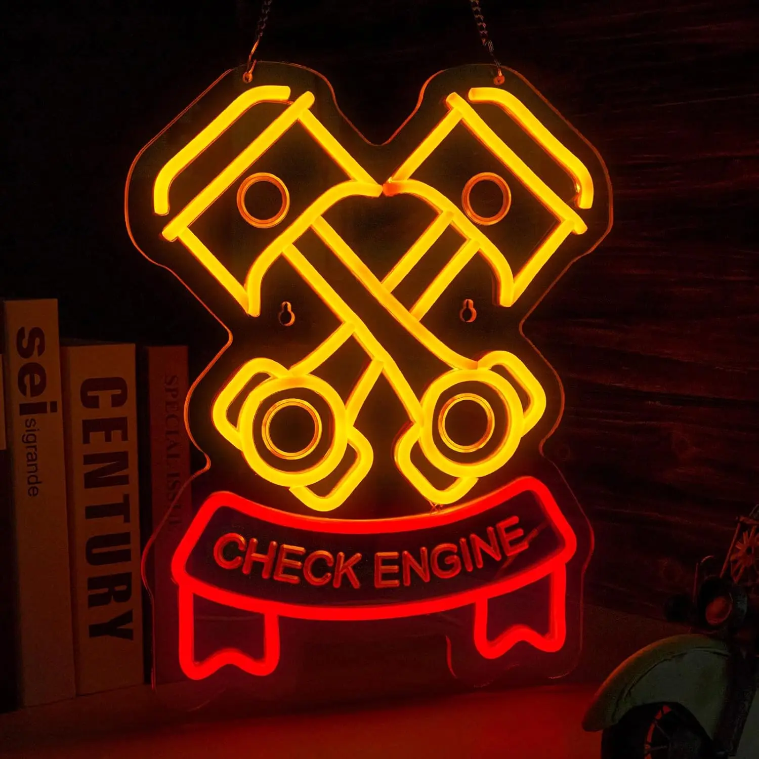 Check Engine Neon Sign for Wall Decor Garage Neon Light Auto Repair Shop Workshop Man Cave Art Decor(Yellow + Red Check Engine)