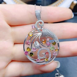 FS 3mm Natural Tourmaline Pendant Necklace S925 Pure Silver With Certificate Fine Charm Wedding Jewelry for Women MeiBaPJ New