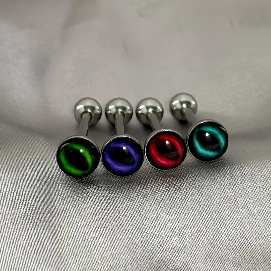 Magic Eye Tongue Rings Daily Pierced Accessories Titanium Steel External Thread 1.6MM Frog Big-eyed Tongue Stud Puncture Jewelry