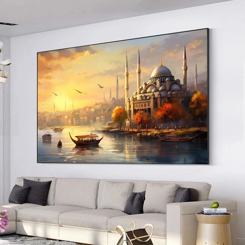 Misty Istanbul Turkey Landscape Poster Print Mosque Sunrise Art Canvas Painting Bedroom Travel Wall Home Mural Decoration