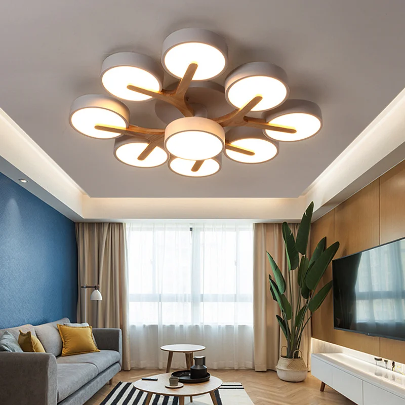 Nordic Style Personalized Chandelier Bedroom Ceiling Decoration Lamp Modern Minimalist Wood Art Living Room Led Lamp