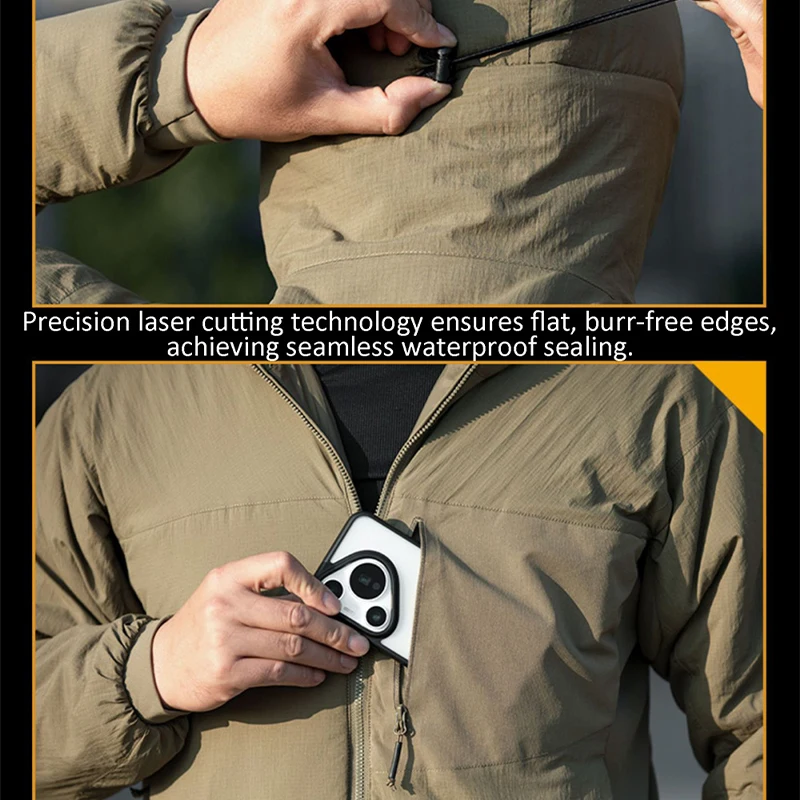 Outdoor Hooded Autumn and Winter Tactical Warm Clothing Men's Windproof Hiking Camping Cold-proof Jacket Filled with Polyester