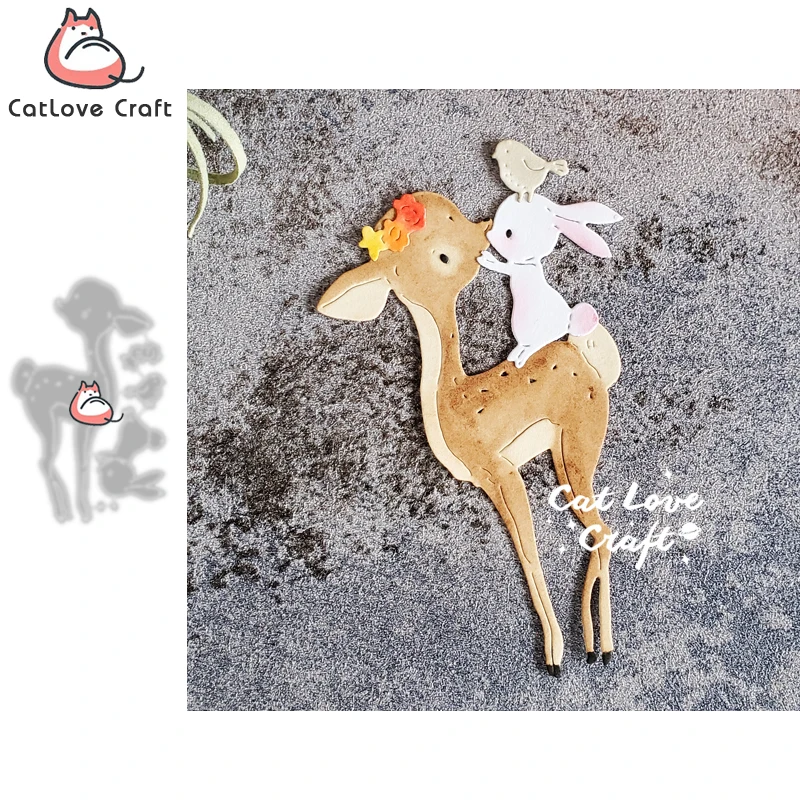 Catlove Kaninchen küssendes Hirsch Tier Metall Stanzformen Scrapbooking Schablone Stanzformen Kartenherstellung DIY Handwerk Prägung Neue Stanzform 2023
