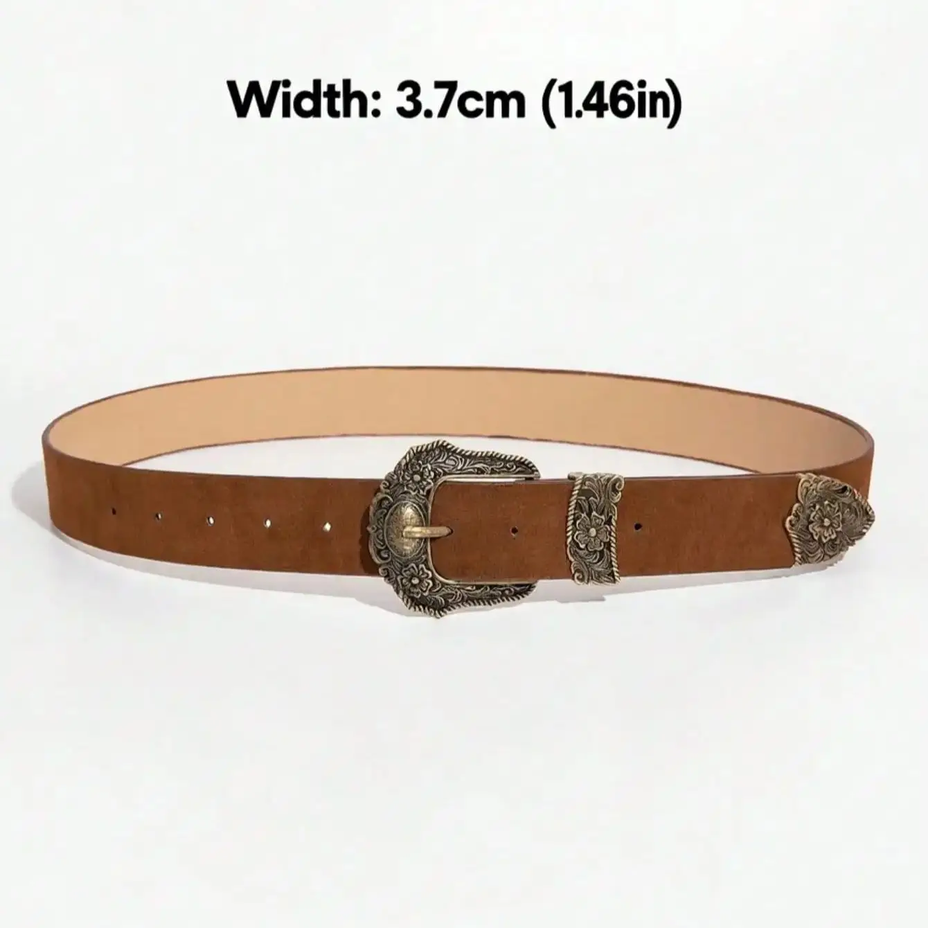 حزام نسائي بني عتيق على الطراز البوهيمي خفيف فاخر عتيق من البرونز محفور على شكل زهرة معدنية بإبزيم معدني حزام مخملي للجينز، إصدار