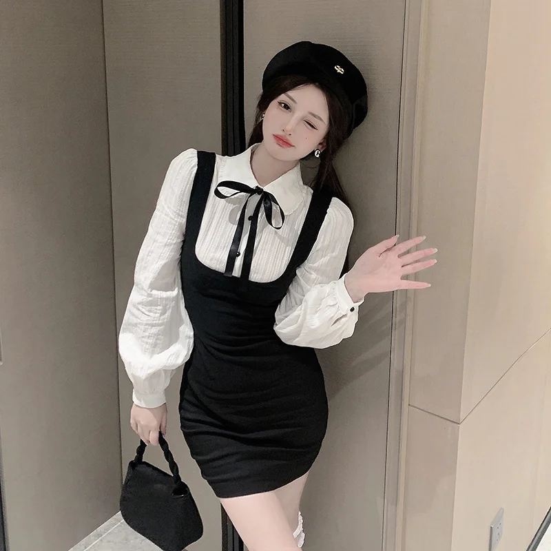Long-Sleeve Dress Women Fake 2 Pcs Design Slim Y2k Girls Sweet Heart Mini  Preppy Students New Arrivals Spring Ulzzang Fashion - AliExpress 200000345