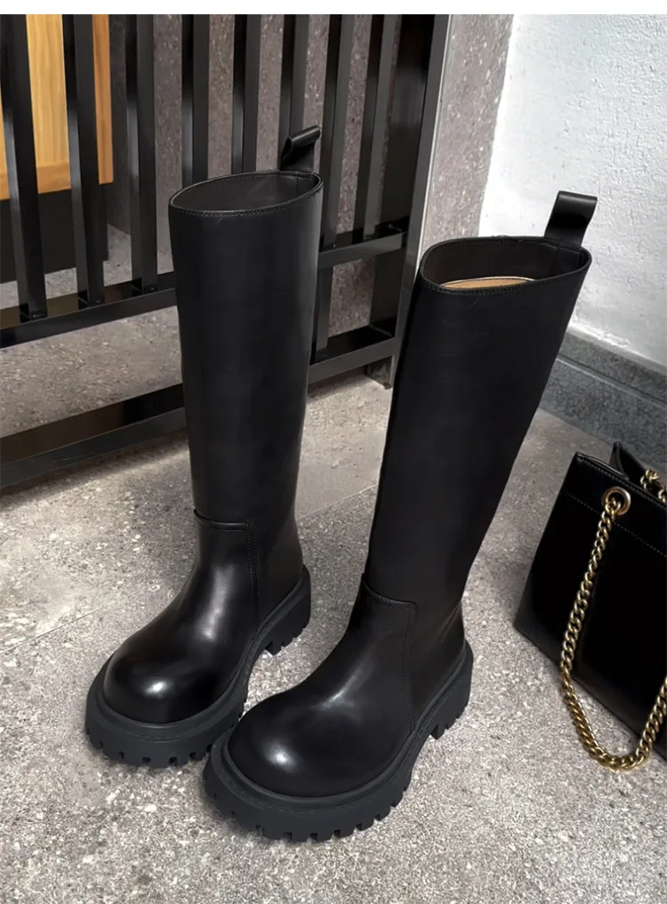 Tube Knight Boots Thick Sole for Slimming and Height Increasing, Large Tube Circumference Not Exceeding The Knee, Long Boots