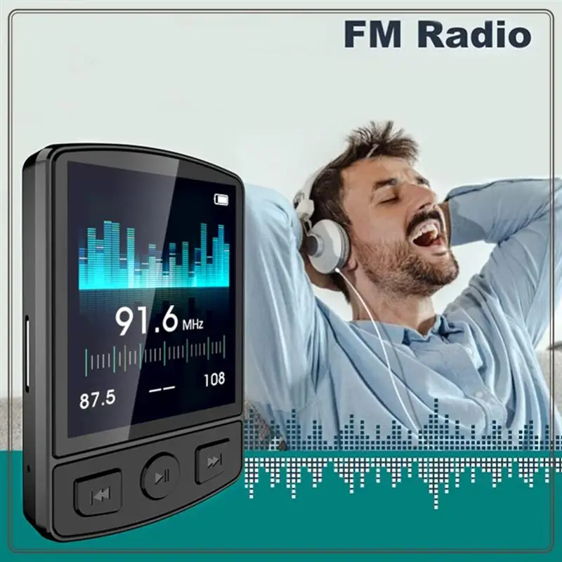 مشبك رياضي موثوق به وكمان صوت محمول Hifi صوت متوافق مع بلوتوث 5.0 مع شاشة 1.8 بوصة مع مشبك خلفي رياضي، Sport Cl