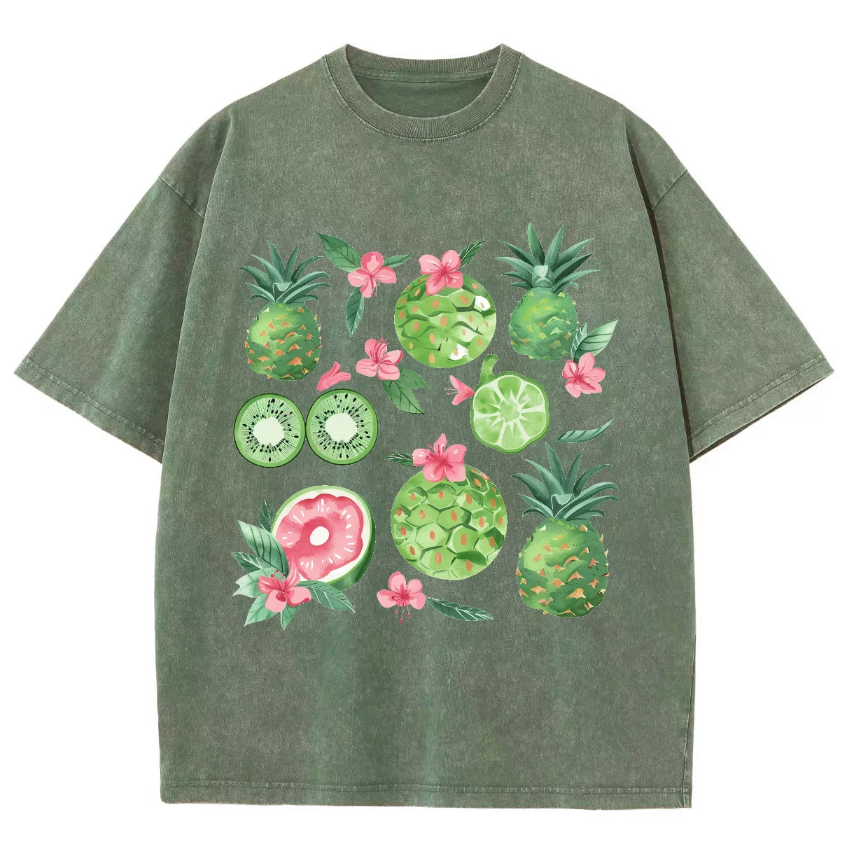Camiseta com estampa gráfica de flores vintage feminina, camiseta lavada de manga curta masculina, gola redonda, camiseta geral, verão, 2024
