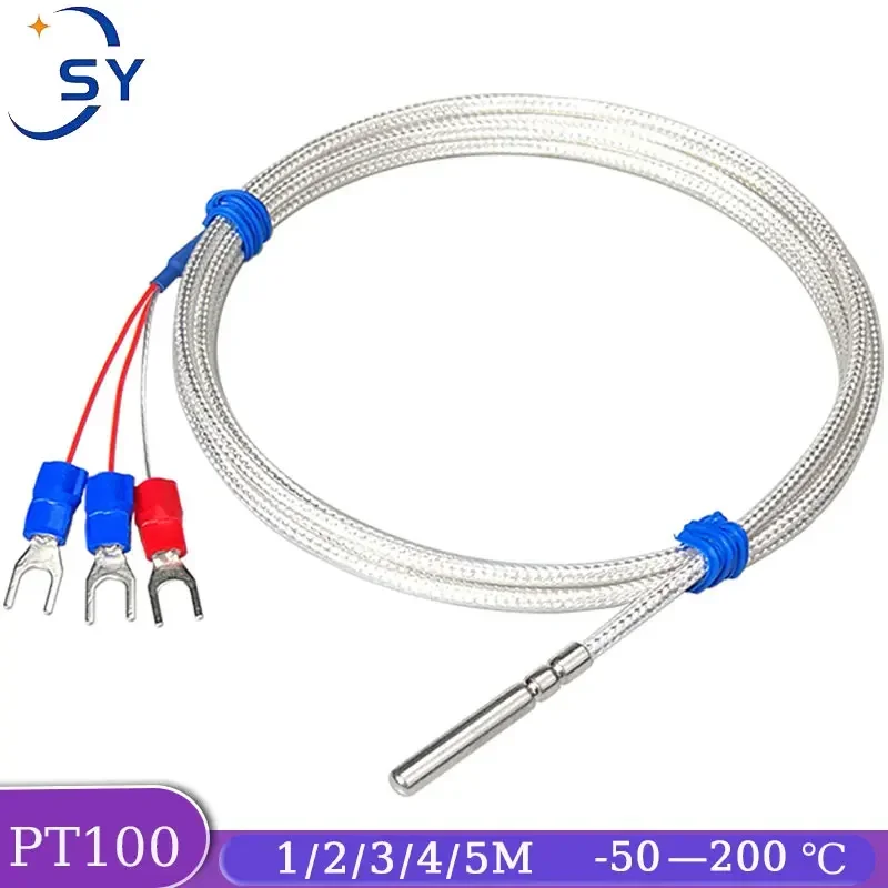 Thermocouple Stainless Steel Probe RTD PT100 Temperature Sensor 0.5/1/2/3/4/5M Waterproof 4mm*30mm Shielded Braide Wire