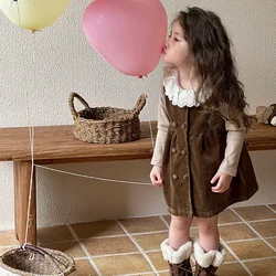 Dress Girl Spring Autumn Vest Skirt New Children Clothing Korean Corduroy Baby Sweet Causal Fashion 2024 Simple Loose