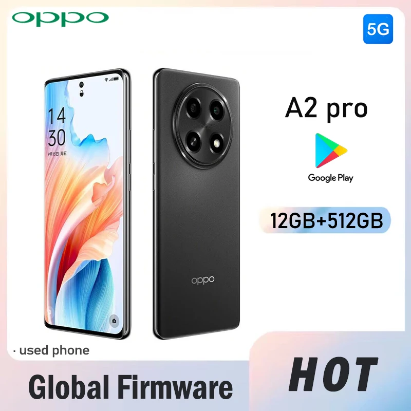 Global Firmware OPPO A2 pro 5G smartphone ColorOS 13.1 12GB 512GB 64MP+8MP Tianji 7050 5000mAh 6.7inch Used Phone