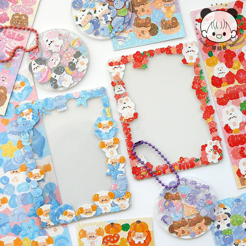 12pcs Kawaii Animal Party Decorative Stickers Cartoon Bear Rabbit Korean Stationery Scrapbooking Label Diary Cup Journal Planner