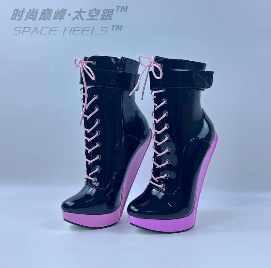 SeekMate 2022 European and American COSPLAY New Super High Heel Fancy Donkey Hoof Foot Binding Red Heedless PU Ankle Boots Large