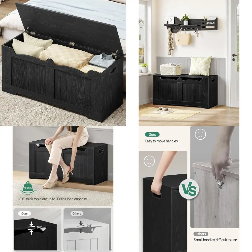 

Large Wooden Storage Trunk with Lift-Top, Shoe Organizer Bench for Entryway, Bedroom, Living Room in Black SB25504X