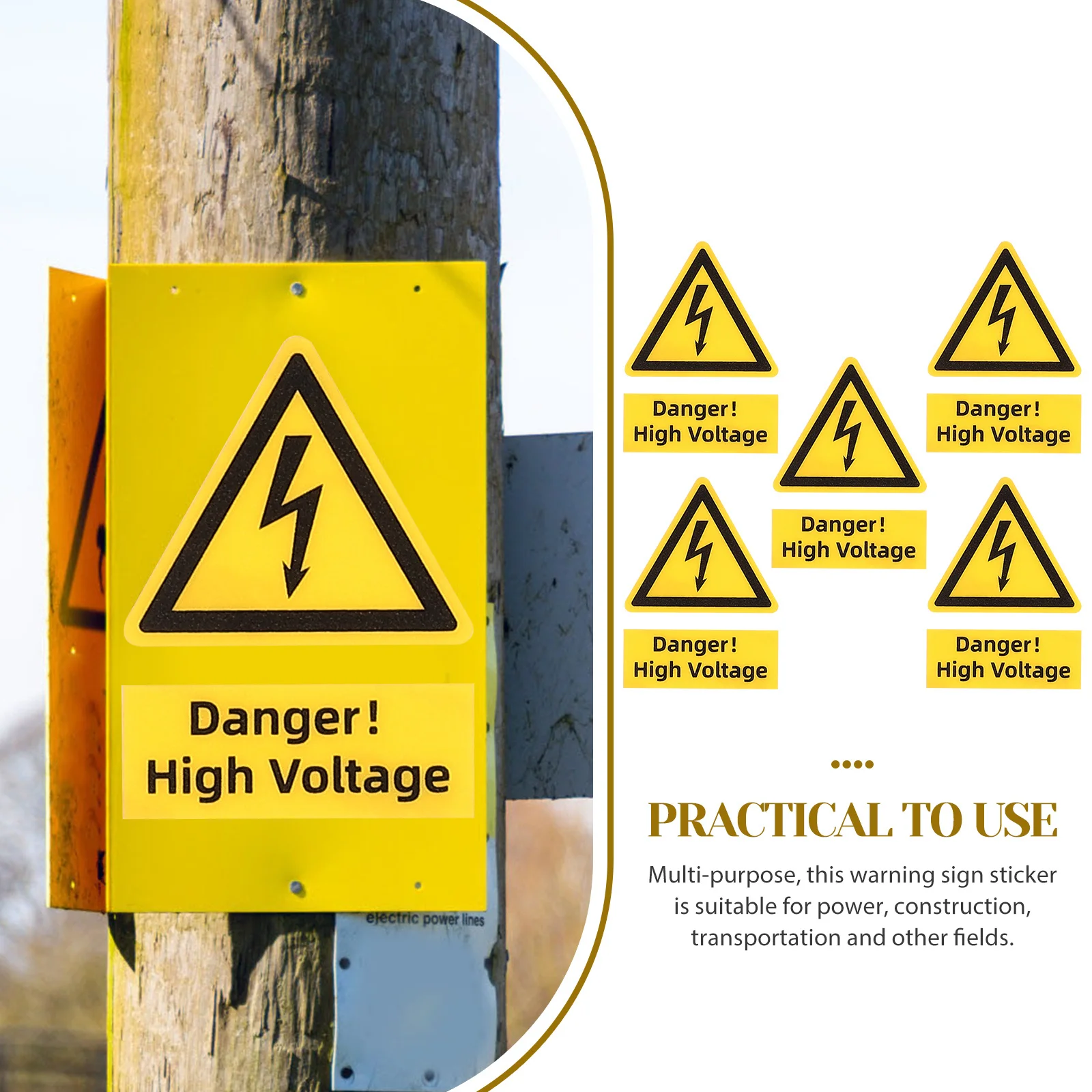 

5pcs High Voltage Warning Labels Waterproof Electrical Stickers For Transportation Safety Signs Decals