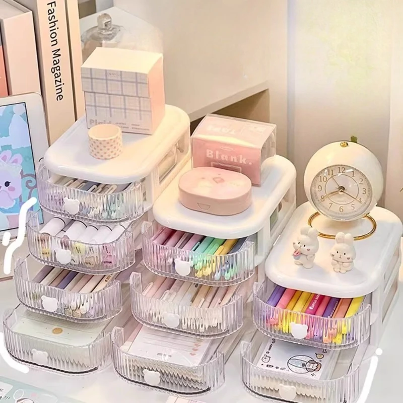 Desktop Multi-layer Drawer Storage Box Organizer Desktop Stationery Box Pen Holder Cute Children's Hair Accessories Storage Rack