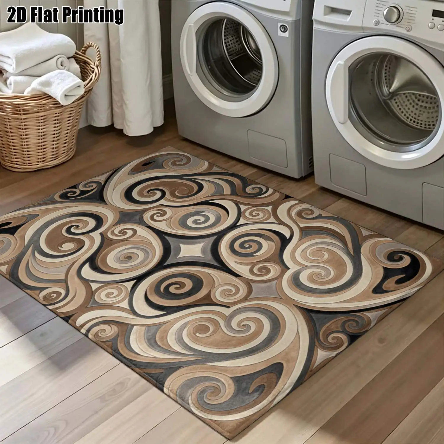 1Pc 2D Printed Carpet: Brown-Grey Spiral Pattern, Modern Nordic Retro Style, Home Decor, Multiple Sizes, Machine Washable, for Entrance, Dining, Foyer, Study, Living Room, Bedroom