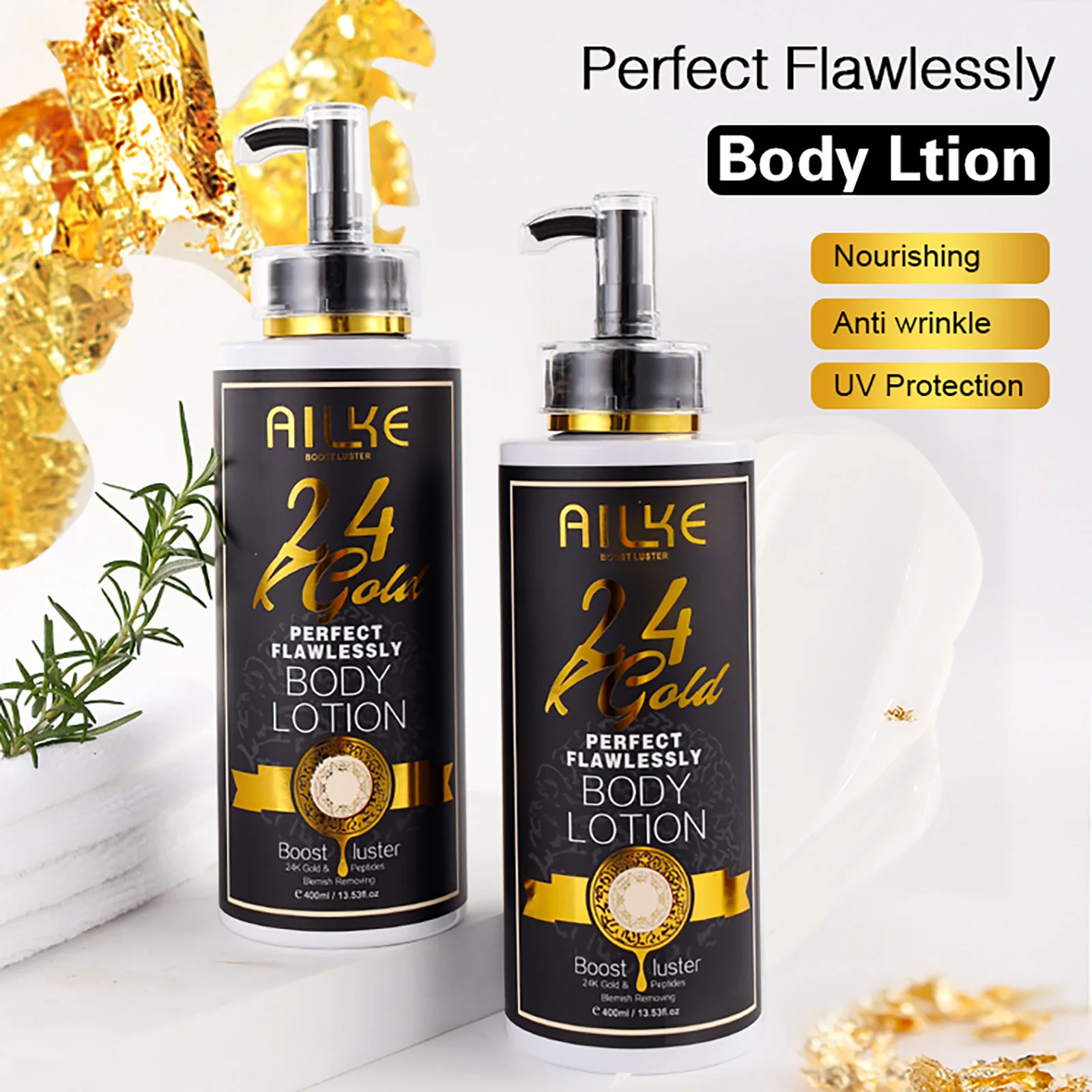 AILKE 24K Glod Conjunto de cuidados com a pele impecável, clareamento, reduz manchas escuras, pigmentação, rugas, hidratação, para todos os tipos de pele