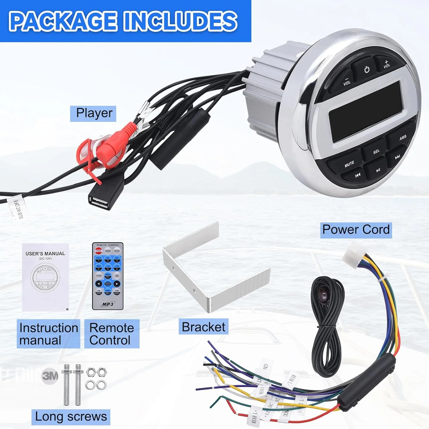 Pemutar MP3 Stereo Laut Penerima Radio Stereo Perahu Tahan Air FM AM Kompatibel dengan Bluetooth untuk Boot Kapal Pesiar Laut ATV UTV