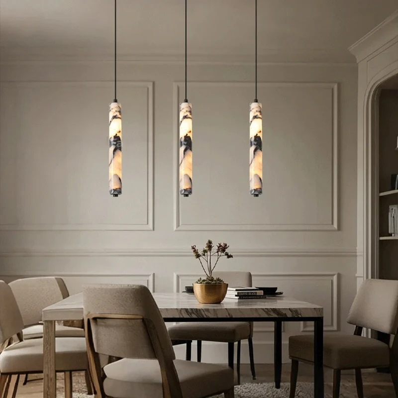 Kreative natürliche Marmor Pendelleuchte schwarz Zylinder Design High-End-LED-Kronleuchter für moderne Wohnzimmer Schlafzimmer Hängeleuchte