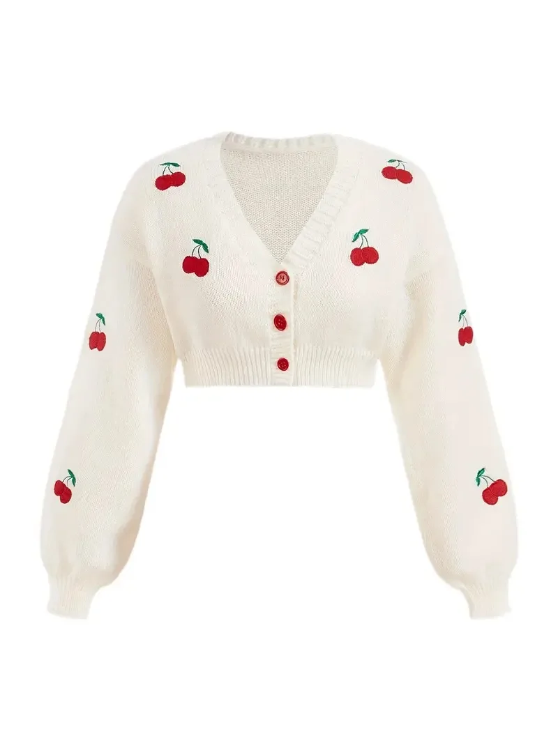 

Y2K Autumn/Winter New Women's Sweater Fashion Design Single breasted V-neck Knitted Cardigan Strawberry Coat